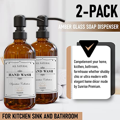 Sunrise Premium Amber Glass Soap Dispenser Matte Black with Pump, 2 Pack - color: Matte Black Ss Pump - Amber Glass