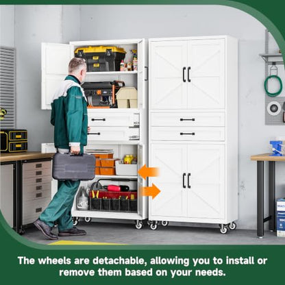 Letaya Metal Garage Storage Cabinets with Wheels,White Rolling Tool Cabinet - color: White, size: 16” D x 31.5” W x 73” H