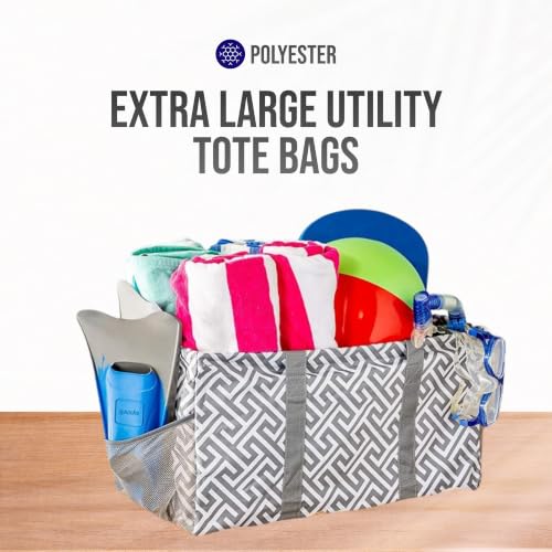 Extra Large Utility Tote Bag - Oversized Collapsible Beach Bag - Geo Gray - color: Geo Grey