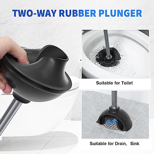 LOVLOY Toilet Plunger and Brush, Bowl Brush and Heavy Duty Toilet Plunger Set with Ventilated Holder, 2-in-1 Toilet Brush and Plunger Combo for 5.3-inch Toilet Drain Bathroom Cleaning (White) - color: Gray