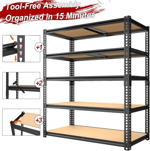 40W Garage Storage Shelves,Garage Shelves Heavy Duty,5 Tier Shelving Unit,2400LBS Capacity Heavy Duty Shelving for Garage Storage,Warehouse,72" H x40 W x20 D - size: 72" H x 40" W x 20" D