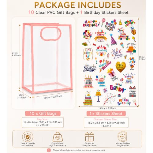 SHIPKEY 10 PCS Clear Gift Bags with Handles, Small Pink PVC Party Bag - color: Pink - Small