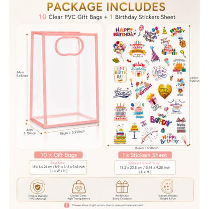 SHIPKEY 10 PCS Clear Gift Bags with Handles, Small Pink PVC Party Bag - color: Pink - Small
