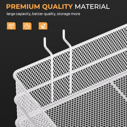 INCLY 4 Pack Upgrade Pegboard Baskets, 4 Sizes Square Metal Mesh Basket - color: White