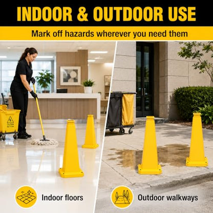 BESEA 3 Pack 28 Inch Yellow Traffic Cones with Weighted Base - color: Yellow, size: 28INCH