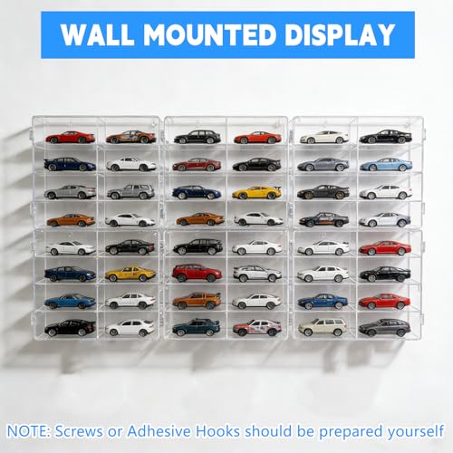 for 48 pcs Matchbox Wheels Car Display Case 1/64 Scale - 48 Toy Cars Hot-Wheel Storage, Acrylic Wall Mount Organizer, Stackable Clear Matchbox Cars Storage Shelf for Collectors