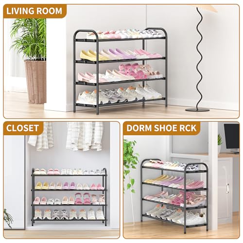 Hleelomi 4-Tier Metal Expandable Shoe Rack for Closet and Entryway, Black - color: Black, size: 4-Tier