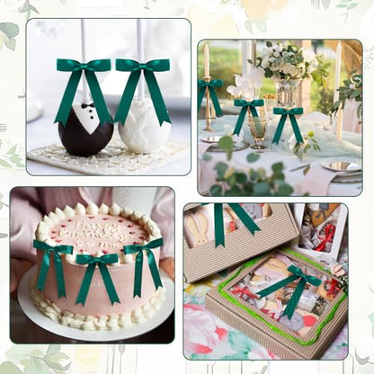 Riceshoot 50 Pcs Satin Ribbon Bows 5x7 Inch Large Twist Tie Bow for Gift Wrapping Champagne Bottle Balloon Treat Bag DIY Craft Gift Wedding Bridal Baby Shower Christmas Birthday Party(Dark Green) - color: Dark Green