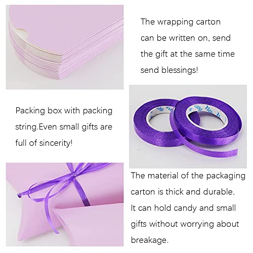 WCHOSOZH 30Pcs Pillow Boxes, Kraft Paper Gift Boxes with Ribbon Purple - color: Purple