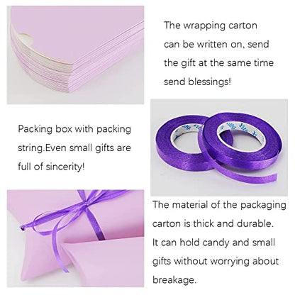 WCHOSOZH 30Pcs Pillow Boxes, Kraft Paper Gift Boxes with Ribbon Purple - color: Purple