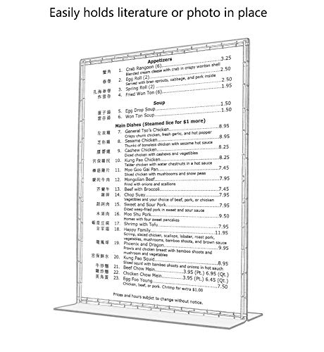 Marketing Holders 8.5" w x 11" h Sign Holder Literature Flyer Poster Frame Letter Notice Menu Pricing Deli Table Tent Countertop Expo Event Display Stand Clear Durable Acrylic Bottom Load - size: Bottom Load 8.5"w x 11"h