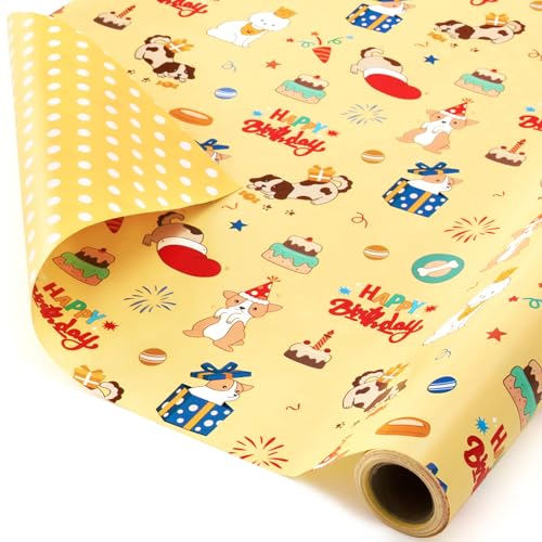 WERNNSAI Dog Wrapping Paper Roll - 33 ft Happy Birthday Puppy Gift Wrap - color: Dog