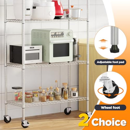FDW | 4-Tier Wire Shelf with Wheels | 36" x 14" x 62" | Chrome - color: Chrome, size: 4-Shelf With Wheels