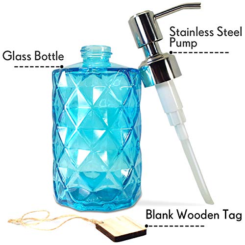 JASAI 12 Oz Diamond Design Soap Dispenser with Rust Proof Soap Pump - color: Blue