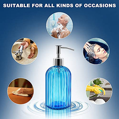 2 Pack Blue Glass Soap Dispenser Bottle with Pump, 14 Oz Refillable Liquid Hand Jar Dispenser for Bathroom, Countertop, Kitchen, Laundry Room - color: Blue