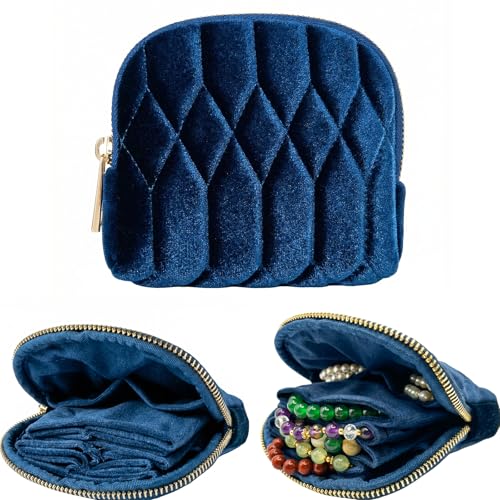 Small Travel Jewelry Bag Velvet Jewelry Case Pouch for Bracelet - color: Navy Blue