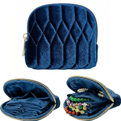 Small Travel Jewelry Bag Velvet Jewelry Case Pouch for Bracelet - color: Navy Blue