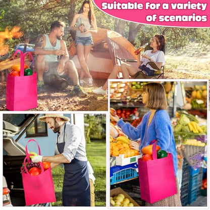 Windyun 50 Pcs Reusable Tote Bag Bulk 8 x 4 x 10 Inch, Rose Red - color: Rose Red
