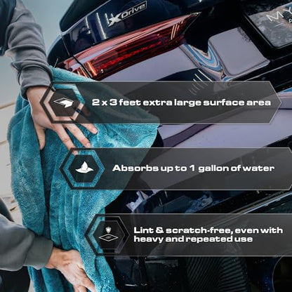 Blackline Microfiber Car Drying Towel 24"x36", 1300GSM Twisted Loop - color: Aqua