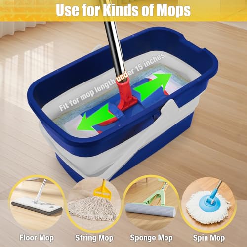 Collapsible Mop Bucket for Cleaning with Handle, 3 Gallon - color: Blue