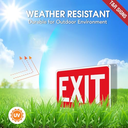 T&R Large Exit Sign - 14 x 10 Inches Rust Free .040 Aluminum Reflective - UV Protected, Waterproof and Fade Resistant - 4 Pre-drilled Holes - color: Red -14" x 10" - 1 Pack