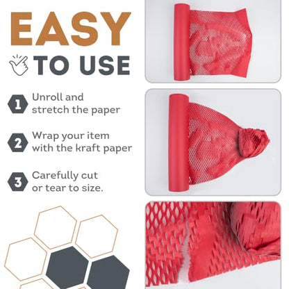 APQ Supply Honeycomb Packing Paper Red, 15 Inch x 100 Feet, Boutique Gift Packaging for Small Businesses, Retail Shops, and E-Commerce Orders - style: Red / Pack of 1