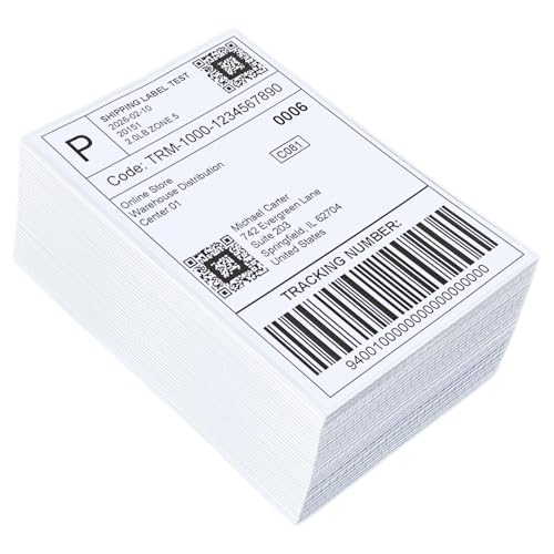 4 x 6 Thermal Shipping Labels 500 Labels Fanfold Direct Thermal Printer Paper Commercial Grade Thermal Printer Sticke Perforated Thermal Printer Labels, 1 Stack