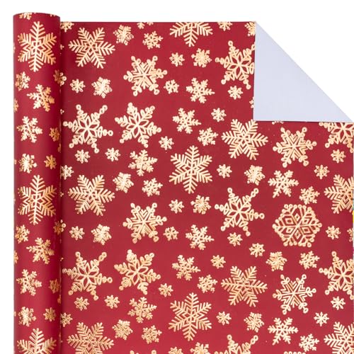 WRAPAHOLIC 30 Inch 3D Kraft Christmas Wrapping Paper - 30 Inch x 16.5 Feet - Gold and Red Snowflake Wrapping Paper with Embossed Perfect for Christmas, Holiday, Party Celebration - color: Christmas Snowflakes - Red & Gold, size: 30 inch x 16.5 feet