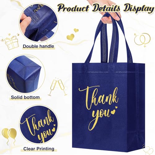 Sweetude 30 Thank You Non Woven Gift Bag, 10 x 8 x 4 Inch, Navy Blue - color: Navy Blue, size: 10 X 8 X 4 Inch