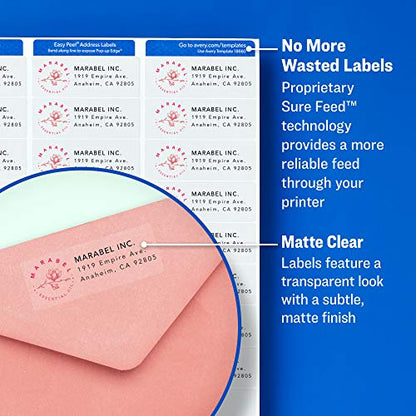 Avery Printable Return Address Labels, Sure Feed Technology, 2/3" x 1-3/4", Matte Clear, 600 Blank Mailing Labels (15695) - size: 2/3" x 1 3/4"