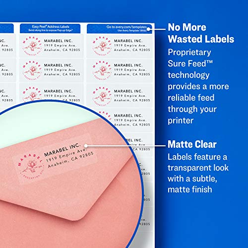Avery® Printable Return Address Labels, Sure Feed® Technology, 0.5" x 1.75", Matte Clear, 800 Blank Mailing Labels (15667) - size: 1/2 inch × 1-3/4 inch (Single Pack), style: 800 labels