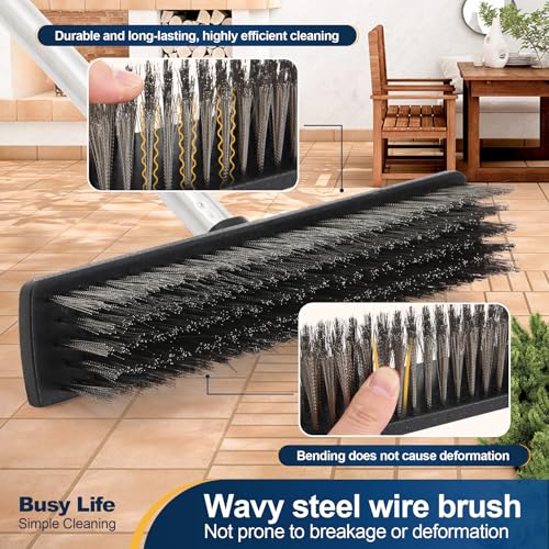 Yocada Stainless Steel Wire Scrub Brush with 65" Long Handle Heavy Duty