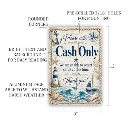 Cash Only Coastal Business Sign - style: Cash Only
