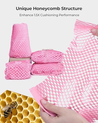 Honeycomb Packing Paper, Pink 10" x 450'' Packing Paper, Wrapping for Moving Shipping Packaging, Recyclable Moving Supplies (pink, 10" x 450'') - color: pink, size: 10" x 450"