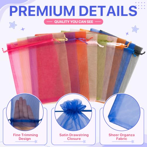 ANZNKU 100PCS Organza Bags 5x7 Blue Small Gift Mesh Drawstring Goodie Bags - color: Royal Blue