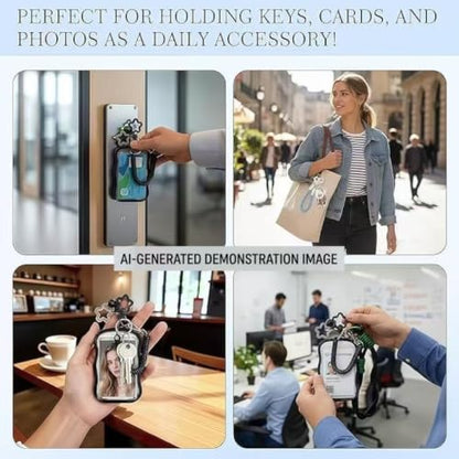 AZY 2-Piece Photocard Holder Keychain Set – White & Black Silicone Keychains with Spring Rope & Twisted Hand Strap for Kpop Photos, Cards & Keys - color: Black