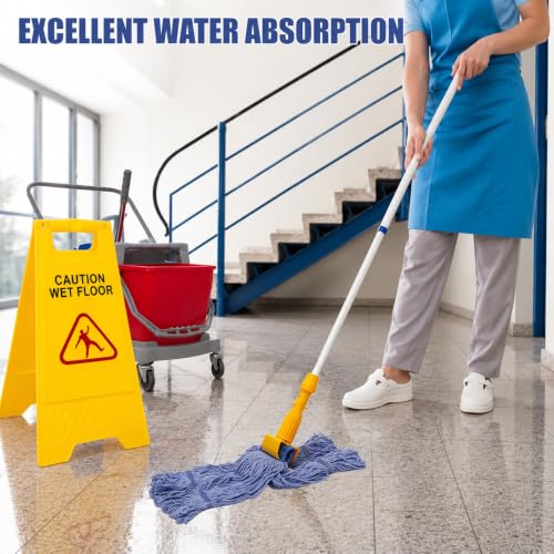 6 Pack Commercial Heavy Duty Mop Head Replacement, Blue Cotton Mopheads
