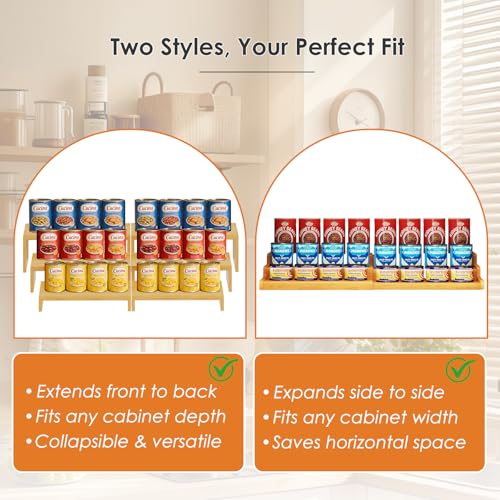 2 Sets DIY Bamboo Can Organizer for Pantry, 3-Tier 6-Piece Can Display Rack