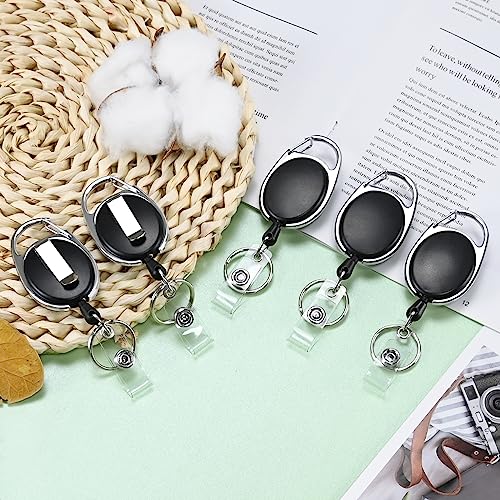 60 Pack Retractable ID Badge Holder Badge Reel with Carabiner and Belt Clip - color: Black