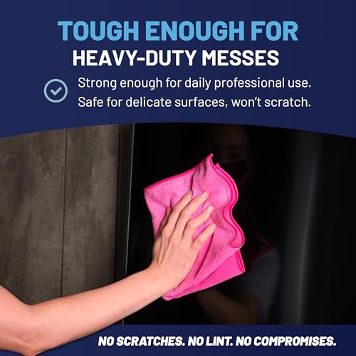 MW Pro Microfiber Cleaning Cloth |Pink, Purple, Blue (12 Pack) | Size 16" x 16" Multi Surface Microfiber Towels - color: Pink, Purple, Blue