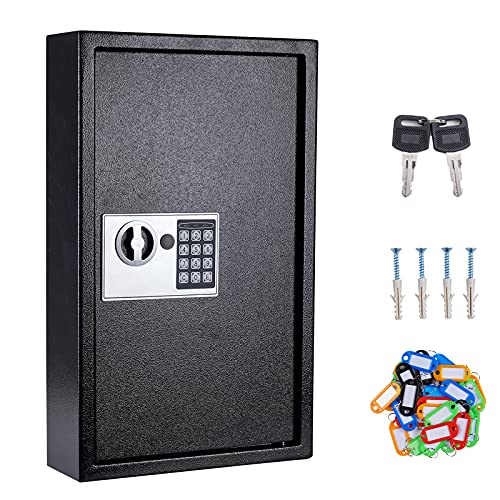 60-Key Digital Key Cabinet with Code, Tags, Wall Mount Organizer, Black - style: 60 KEY