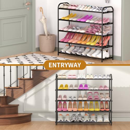 Hleelomi 5-Tier Metal Expandable Shoe Rack for Closet and Entryway, Black - color: Black, size: 5-Tier