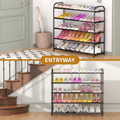 Hleelomi 5-Tier Metal Expandable Shoe Rack for Closet and Entryway, Black - color: Black, size: 5-Tier
