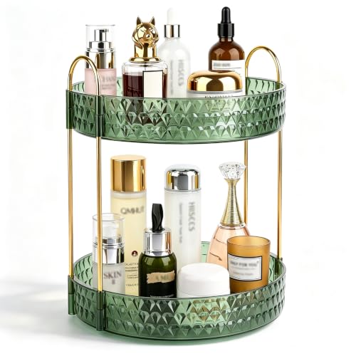 Large Capacity Rotating Makeup Organizer Perfume Stand Holder, 2 Tier Green - color: Green, size: 2 Tier (Standard)