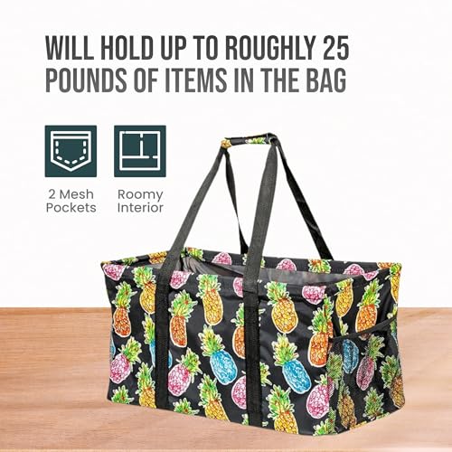 Extra Large Utility Tote Bag - Oversized Collapsible Beach Bag - Pineapple - color: Pineapple Black