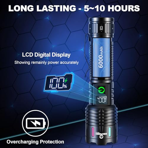 Esgreen Super Bright LED Rechargeable Flashlight High Lumen 100000 – 2-Mode - size: 1 Pack - Medium