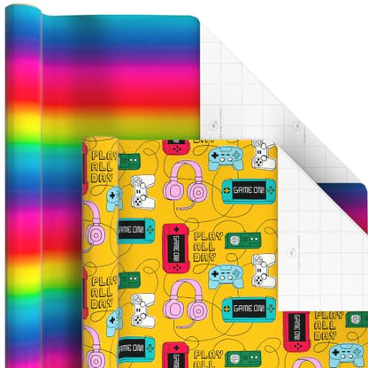 Hallmark Kids Wrapping Paper, 6 Rolls (Dinosaurs, Unicorns, Rainbows) - style: Dinosaurs, Unicorns, Rainbow, Video Games