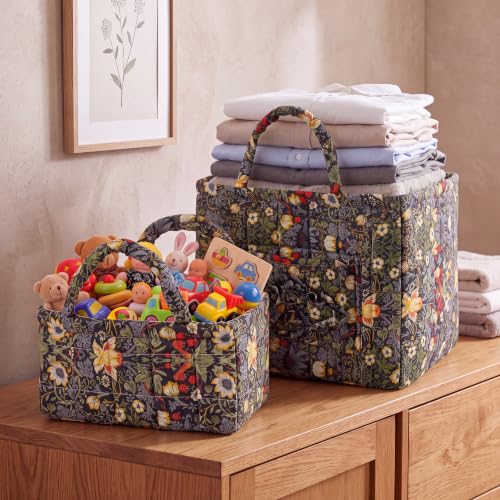 2 Pcs Quilted Fabric Storage Basket with Handles Large Capacity Laundry Basket Boho Foldable Floral Laundry Organizer Bin for Home Picnic Shopping Travel (Vintage) - style: Vintage
