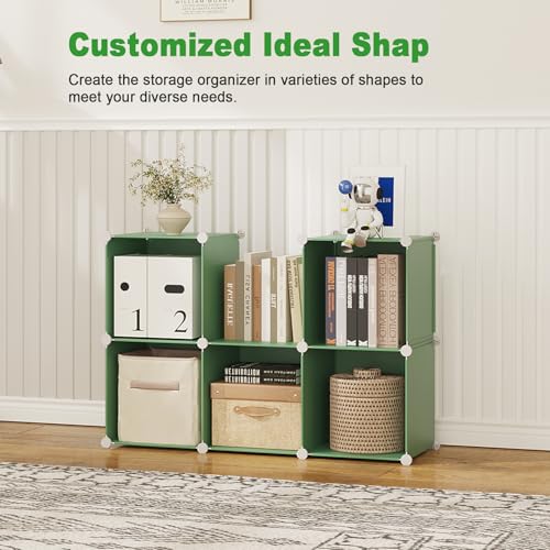 C&AHOME 6-Cube Storage Organizer Cube Shelf Closet Storage Bookcase, Green - color: Green