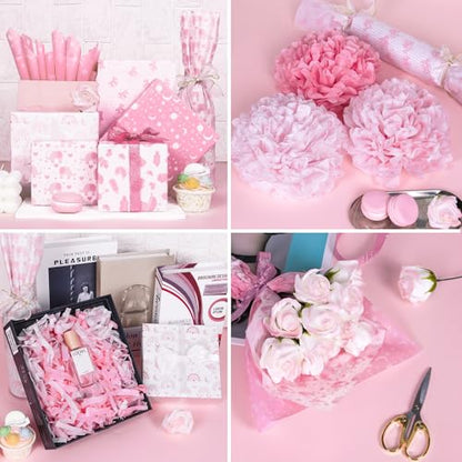 Larcenciel Tissue Paper, 50 Sheets Elephant Pink Tissue Paper for Gift Bags Gift Wrapping, Cute Baby Girl Design Art Gift Wrap for Baby Shower, Birthday, Anniversary, Craft, 19.7x13.8inch - color: pink